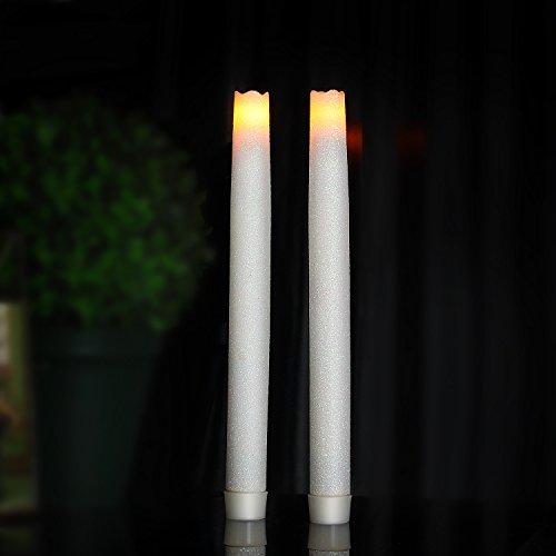 DFL Stabkerzen Batteriebetriebene flammenlose Wachs Geschmolzene Led Spitzkerzen, 6 Stunden-Timer, 23 cm, weiß funkelnden Glitter, 2er-Pack - 3