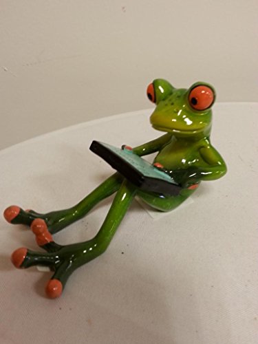 Frosch hellgrün, sitzend mit Laptop, Kunststein, Computerfreak, formano Deko