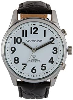Verbalise Rechargeable Talking Watch Radio Controlled Silver Case with White Face - Leather Strap
