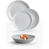 Luminarc Pampille Granit 18-Piece Opal Glass Dinnerware Set for 6 People | Grey, round design, gloss finish, made in France,
