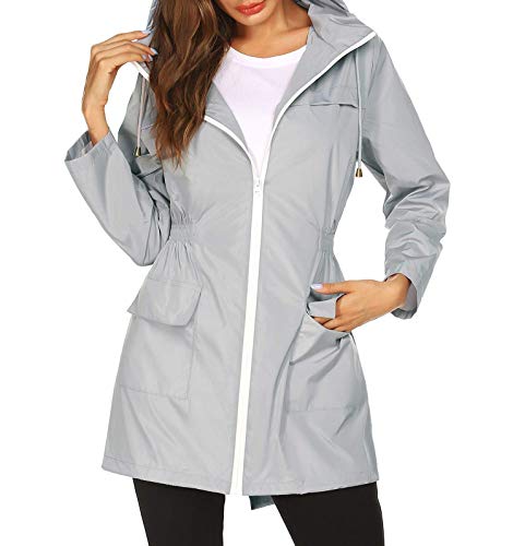 Zaeel Chaqueta Impermeable para Lluvia Ligera de Mujer Raincoat Otw Chaqueta Impermeable para Mujer, Gabardina Resistente al Viento con Capucha, Abrigo