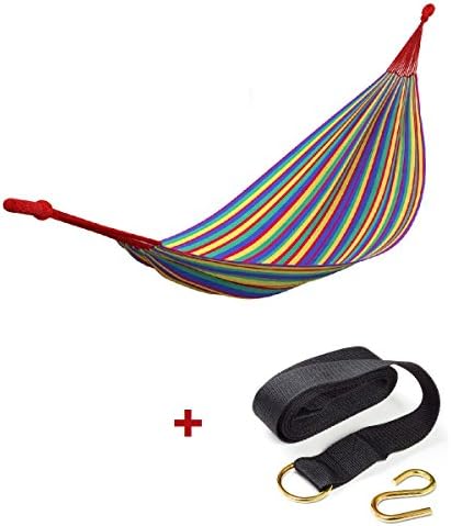 Ampel 24 Double hammock Rainbow with treestraps | Colorful stripes | Breathable cotton | Without spreader bars | Total length of treestraps: 370 cm