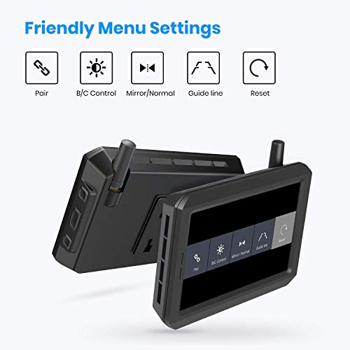 AUTO-VOX W7 Kabellos Digital Rückfahrkamera Set mit 12.7cm LCD-Monitor mit Antenne, eingebautem Funksender, Wireless Einparkhilfe,Wasserdicht IP68-Backup-AutoKamera, Nachtsicht für SUV,Van,KfZ - 6