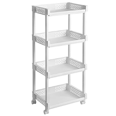 SONGMICS Chariot roulant Meuble de rangement mobile Commode sur roulettes pour cuisine bureau salle de bains 4 niveaux Blanc Hauteur 86 cm KSC04WT