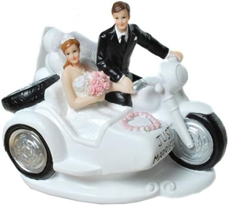Bride and Groom Wedding Couple Bride and Groom Decorative Cake Topper Motorcycle with Sidecar Table 21800