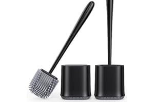 SEPTSEVEN Brosse Toilettes WC,Balai WC vec Séchage Rapide Support Ventilé,Balayette WC vec Poils Silicone pour Un Nettoyage en Profondeur,Toilette de Salle de Bain (Noir_2 Pcak)
