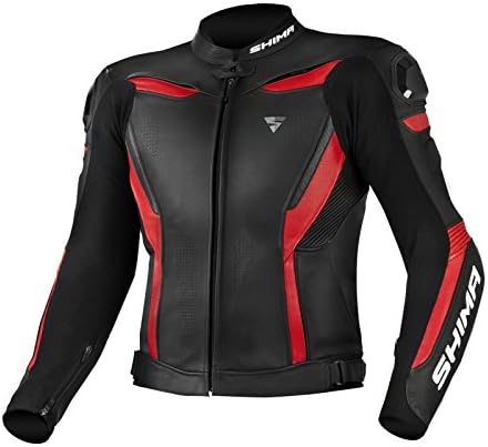 SHIMA CHASE Giacca Moto Uomo -Sportiva Giubbotto moto uomo in pelle estiva ventilato con cursori di spalla, protezioni protezioni per schiena, spalle e gomiti (Rosso, 48)