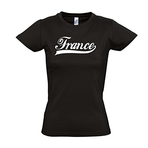 Damen T-Shirt – Frankreich Oldschool France LÄNDERSHIRT EM / WM FAN Trikot S-XXL , Deep black – weiß , L