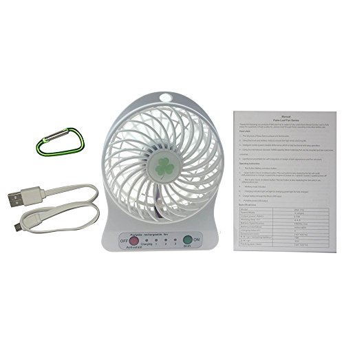 Xboard Tragbare Mini USB Ventilator 3 Speed Wiederaufladbare Gebläse mit LED Licht für Indoor & Outdoor in Weiß - 5