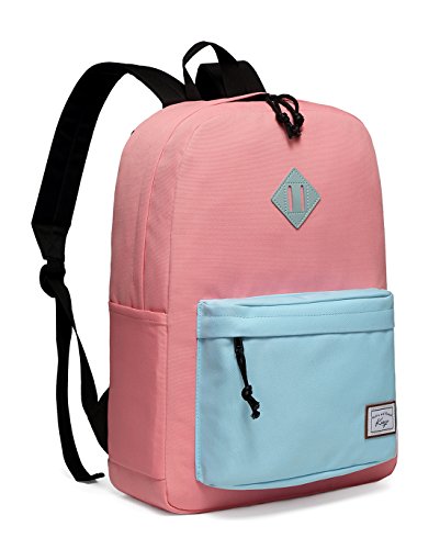 Mochila Escolar Niña, Kasgo Impermeable Gran Capacidad Juveniles Mochila Liviana para Universidad Adolescentes para Viajar Senderismo Mochila Casual Lightsalmon y Azul