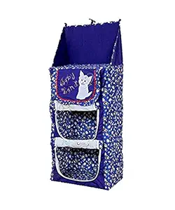 Kuber Industries Printed Cotton Three Cabinet Baby Almirah, Kids Wardrobe, Cloth Organizer, Folding Almirah, Toy Box (Blue) - CTKTC031008