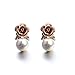 Price comparison product image Crystal Pendant Pearl Rose Flower Stud Earrings Rhinestone Earrings For Women,Ladies Fashion Jewelry Plant Shape Dangle Drop Ear Cuff Earrings on Sale (Begie)
