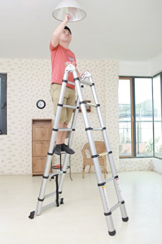 Finether 3.8M Teleskopleiter Klappleiter ausziehbare Leiter Aluleiter Mehrzweckleiter Ausziehleiter Stehleiter Anlegeleiter aus hochwertigem Alu Teleskop-Design 150 kg Belastbarkeit - 3