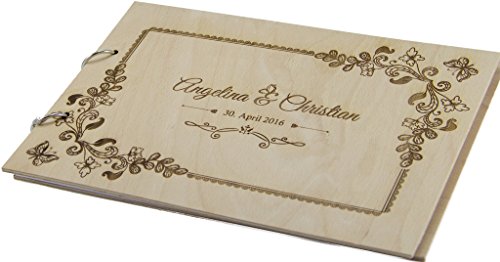 Rustikales Gästebuch aus Holz zur Hochzeit personalisiert Hochzeitsbuch Hochzeitsgästebuch graviert (Motiv 4 96 Seiten / 48 Blatt) - 3