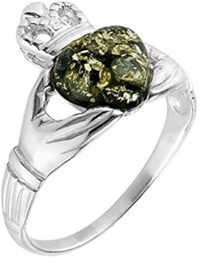 Grüner Bernstein Sterling Silber Claddagh Ring