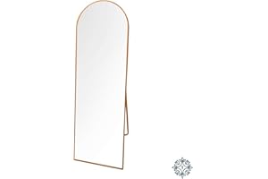 DOWNTON INTERIORS Modern Tall Metal Frame Mirror Wall & Floor Standing - 145 x 45cm (Gold Arched)