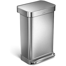 Simplehuman CW2024 45 litres Poubelle rectangulaire à pédale avec réserve à Sacs, Acier Inoxydable