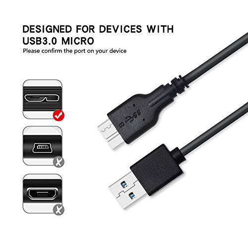 KUYiA Micro USB 3.0 Cable, Male to Micro B Lead Super Speed Data Sync Cord Compatible with Toshiba Canvio WD External Hard Drive Samsung Galaxy S5 Note 3 and More Micro-B port Device- Black (1FT)