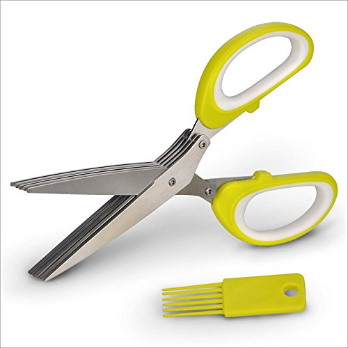 Kräuterschere Kräuter Schere mit 5 Klingen Edelstahl 19 cm Gemüseschere Klingenschutz Reinigungskamm