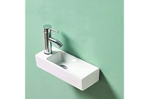 RUE DU BAIN Lave main Rectangulaire Gain de place Gauche - Céramique Blanc - 38x15 cm - Minimalist