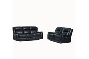 Emporium Furniture Electric Recliner Premium Leather 3 2 Seater Sofas Couches & Armchair reclining seats cup holders USB charging ports & wireless charging pad (Black, 3 + 2 Seater), EmpERec24