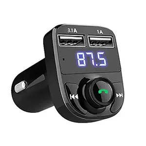BKN X8 Hands-Free Wireless Bluetooth FM Transmitter 2.1 A Dual USB Port which Supports TF Card and U Disk Car Charger and Mp3 Music Stereo Adapter Compatible with Android and iOS (Black)