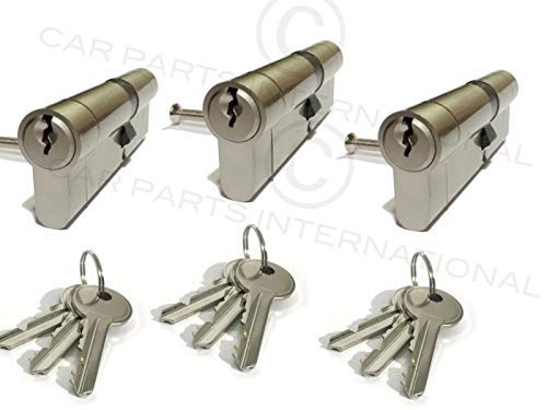 3 x Secure Euro Door Locks 35/45 NICKEL Finish Keyed Alike 3 Keys Per Lock