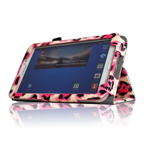 Fintie Samsung Galaxy Tab 3 7.0 (7 Zoll) SM-T210 SM-T211 Hülle Case – Slim Fit Folio Bookstyle Kunstleder Schutzhülle Cover Tasche mit Ständerfunktion und Stylus-Halterung, Leopard Pink - 4