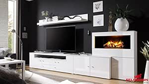 Wohnwand Anbauwand mit Kamineinsatz Elektrokamin 440931 weiß 330cm 4