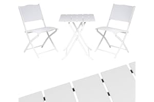 BAKAJI Set Tavolo Pieghevole con 2 Sedie Rivestimento in Textilene, Arredo Giardino Richiudibile con Struttura in Acciaio e Tavolino PE Effetto Legno, Esterno, Patio, Balcone, Resistente UV (Bianco)