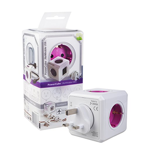 allocacoc PowerCube 1810/deru4p 4 Port Cube quadratisch Steckdose mit 4 Jacks, 2 Schnittstellen USB Steckdosen ELECTRIQUE Ladekabel 4 Wechsel der Plugs für Laptop iPhone 6 6S Samsung Galaxy S3 S4 S6 Drucker iPod Nano die Leser MP3 Kamera Kamera etc (Rosa) - 9