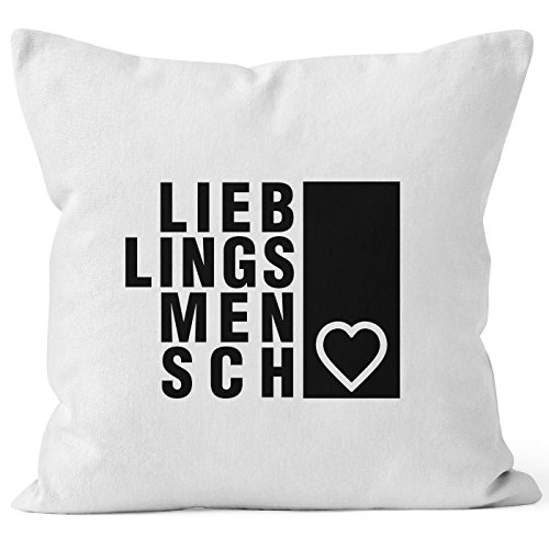 Kissenbezug Lieblingsmensch Geschenk Freundschaft Partner beste Freundin Kissen-Hülle 40x40 Baumwolle Moonworks® weiß 40cm x 40cm