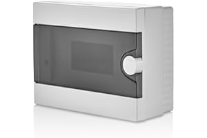 Lion Electric Surface-Mounted Power Box, 9 Modules, 1-Row DIN Rail Housing for Wet Rooms and All Indoor Areas, Fuse Box with Transparent Door, IP40, Small Distributor for Surface Mounting