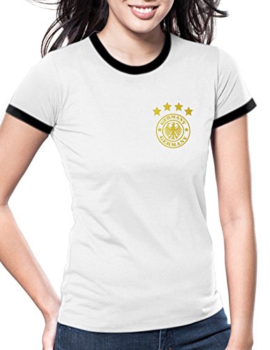 Luckja Em 2016 Trikot Deutschland Fanshirt Retro-Look Motiv 14 Damen Rundhals T-Shirt