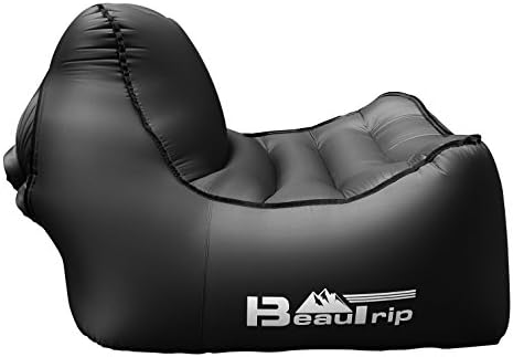 BEAUTRIP 2017 NEW 100% Nylon Single Inlet Inflatable Lounger Chair Home Garden Air Sofa - Ultralight Inflatable Hammock Ideal for Indoor &amp; Outdoor Camping, Hiking, Picnics &amp; Musical Festivals (Black)