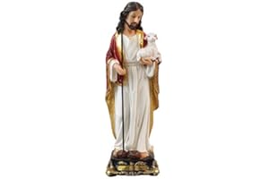 Biblegifts Jesus Good Shepherd Florentine Statue 5" (13 cm) Traditional Italian Design Resin Christ carrying Baby Lamb Gold Collection Boxed from
