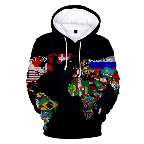 Preisvergleich Produktbild Luckycat Unisex 3D Druck Weltkarte Hoodie Kapuzenpullover Langarm Sweatshirt Kapuzenjacke Mit Taschen Herren 3D Druck Kaputzenpullover Hoodies mit Tasche Langarm Bunt mit Kaputzen