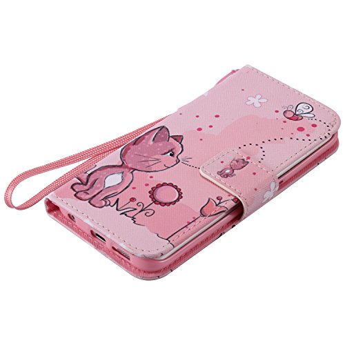 Feeltech Samsung Galaxy S6 Edge Hülle PU-Leder und Brieftasche Bunte Muster Fall mit Magnetverschluss, Hybrid-Kickstand mit Stand-Funktion, schlagen Sie schützende weiche TPU Stoßstangenabdeckung und Kreditkartenhalter für Samsung Galaxy S6 Edge Handgelenk Bügel-Buch-Art-Geldbeutel-Tasche mit 2 In 1 Berühren Sie Stift – Rosa Katze - 6