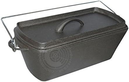 Cast Iron Loaf Tin Dutch Oven Stew Pot Camping Stove With Lid & Handle - 12 x 12 x 27cm
