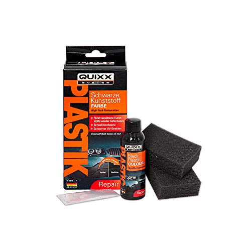 QUIXX Schwarze Kunststoff-Farbe | Kunststoff Reparatur Set | Kunststoff Politur | Kunststoff schwarz | Kunststoff Aufbereitung | Kunststoff färben