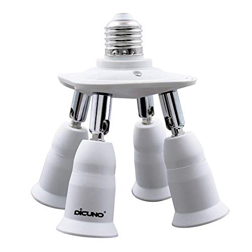 DiCUNO E27 4 en 1 Socket adattatore splitter, E27 Lampadina LED Standard, Supporto del convertitore, Presa per lampadario con 360 gradi regolabile a 180 °