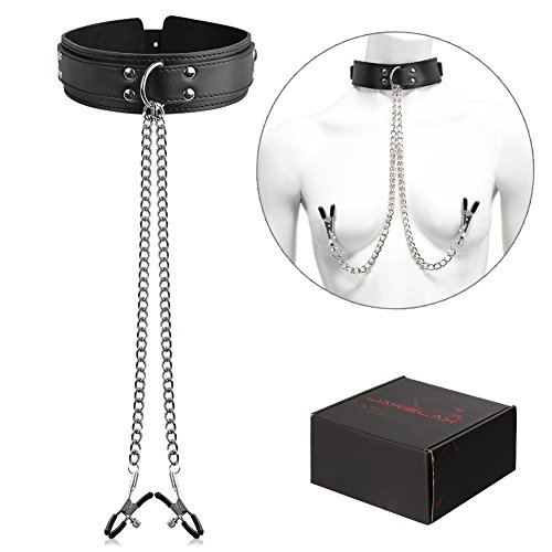 Preisvergleich Produktbild Lederkragen Pelz Einstellbar Nippelklemmen Halskette SM Sexspielzeug