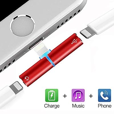 AUSWAUR Adaptateur de Casque pour iPhone, Séparateur 2 en 1 Audio Connecteur pour iPhone 7/8 Plus/XR/X/XS Max /11/11 Pro/ 11 Pro Max [Audio+Charge+Appel+Volume Contrôle+Transfert de données]-Rouge