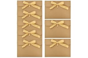 NRAMWELL 50pcs Gift Envelopes, Kraft Paper Envelopes with Ribbons, Money Cash Gift Envelopes, Gift Folding Cards, Greeting Cards, Invitation, Vintage Envelopes for Valentine's Day, Christmas (Golden)