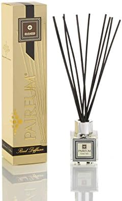 PAIRFUM Natural Reed Diffuser - Long-lasting & Healthy - Beautiful Perfumes that Compliment You - Fragrance for 2-3 months (50 ml) - Cedar Noir For Men - Black Reeds - Glass Cube