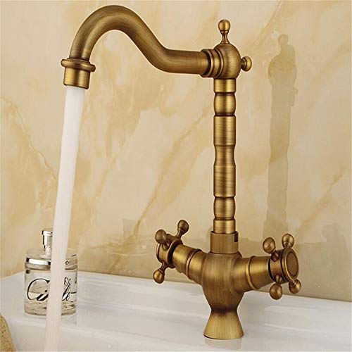 New Basin Faucets Antique Brass Bathroom Sink Faucet Spout Double Cross Handle Bath Kitchen Mixer Hot and Cold Tap