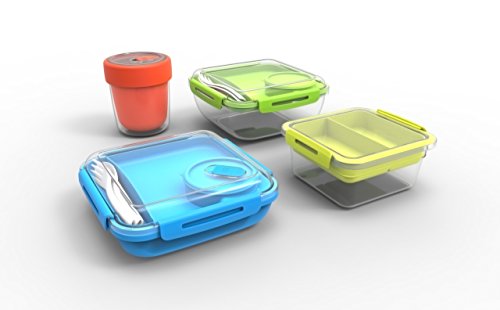 Rotho 93001 Lunchbox (1 Liter, Memory B3, Essensbehälter für unterwegs und Meal Prep, Auslaufsicher und unterteilt) blau - 5