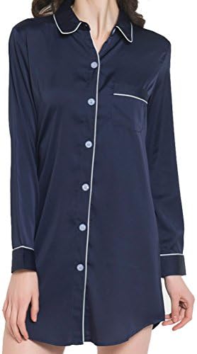 BIUBIONG Women's Silk Nightgown Retro Turndown Collar Boyfriend Pajama Kimono T-Shirt Dress Summer Tracksuit