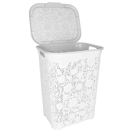 Wäschekorb Blumen 50L mit Farbauswahl – Wäschetruhe – Wäschekiste – Wäschesammler – Wäschebox (Weiß) - 3