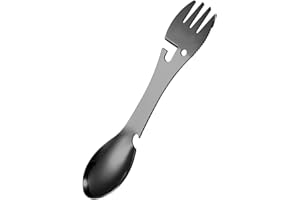 Fezf Couverts de Camping 1 pièce, Fourchette et cuillère Multifonctions en Acier Inoxydable, ouvre-boîte Portable pour Les Voyages de Camping et Les activités de Plein air.